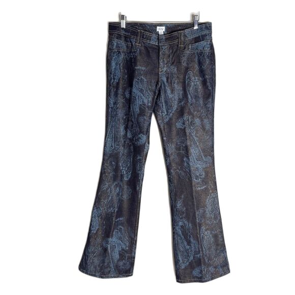 Cache Jeans Womens 8 Blue Paisley Print Flare Metallic Shimmer Stretch Mid Rise - Picture 1 of 12